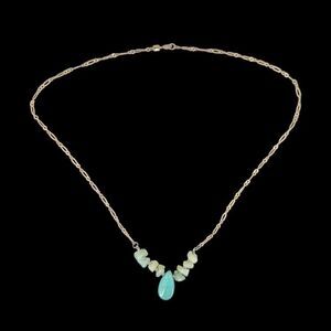 Vintage Sterling Silver 925 Necklace with Turquoise Pendant and Beads Chain